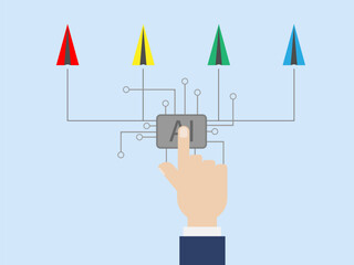 The businessman's hand presses the AI button.