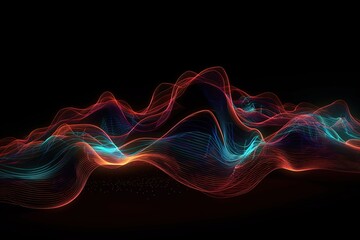 Fototapeta premium 3d render, abstract neon background with glowing wavy line, Generative AI