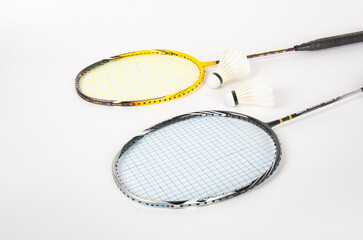 shuttlecocks with a racket on a white background