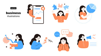 Business concept flat illustration set.