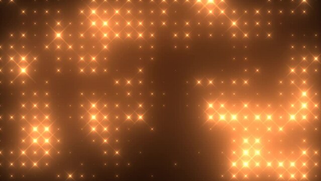 Abstract loop glowing yellow orange disco wall with bright light bulbs abstract background. Video 4k. 60 fps