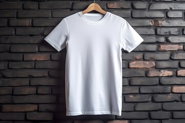 Blank basic white t-shirt mockup. Brick wall background. Generative AI