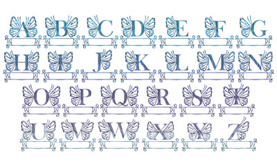 set of icons of the alphabet in blue