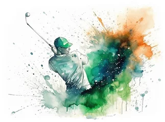 Deurstickers Watercolor design of a golf player - Generative AI © HeGraDe