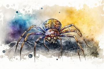 Beautiful Watercolor Clipart of Spider, Generative AI