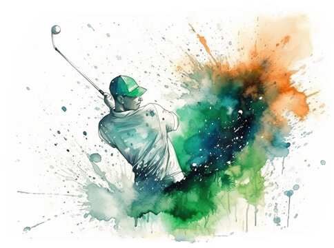 Watercolor design of a golf player - Generative AI