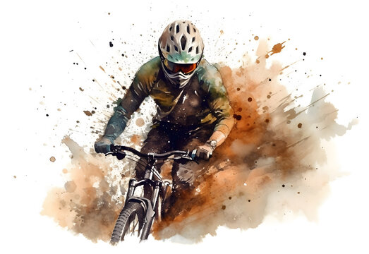 Watercolor design of a downhill cyclist - Generative AI