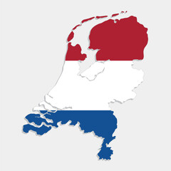 netherlands map with flag on gray background
