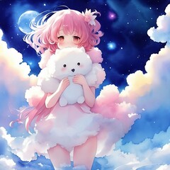Anime girl covered with clouds
