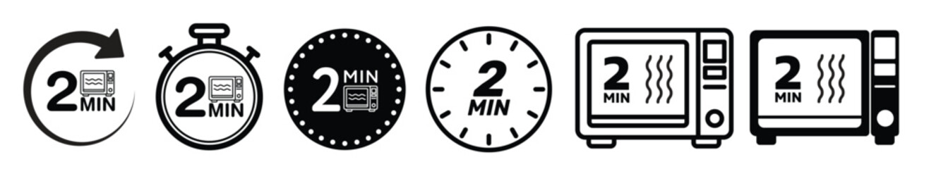 2 min microwave sign. cosmetic cream application time. black and white badge, seal, sticker, logo, and symbol variants. Isolated Vector stock