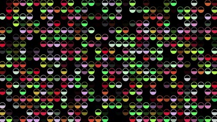 Colored flashing semicircles on a black background. Abstract festive background for advertising, congratulations, text. Colorful creative flat dynamic shapes animation. Business bg. 3D render