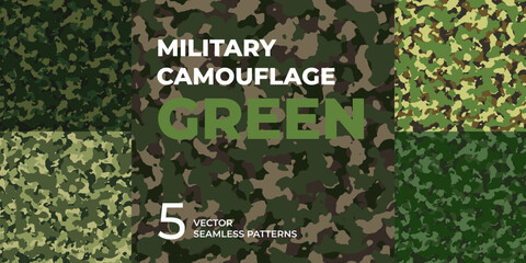 Seamless patterns of green military camouflage. Army masking camo. Abstract camouflage ornament for fabric design and clothes