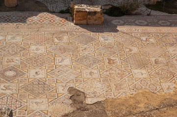 Jordan. Ruins of Christian church of Saints Cosmas and Damian, built in 533 AD. Remains of mosaic...