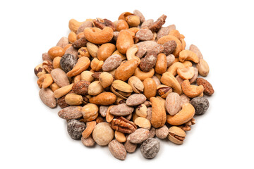 A group of almonds, pistachios, walnuts, macadamia, cashews.