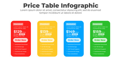 Modern pricing table layout with subscription plans and infographic design template for website or presentation