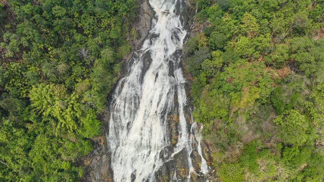 Top Aerial view of waterfall in the forest picture, Meghalaya, India