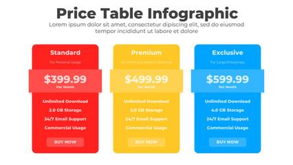 Vector comparison pricing table list for comparing price and product plan chart