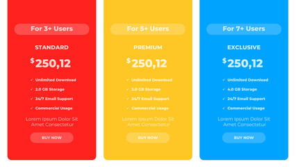 Modern pricing table layout with subscription plans and infographic design template for website or presentation