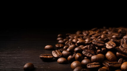 Roasted coffee beans on black background. Generative AI