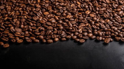 Roasted coffee beans on black background. Generative AI