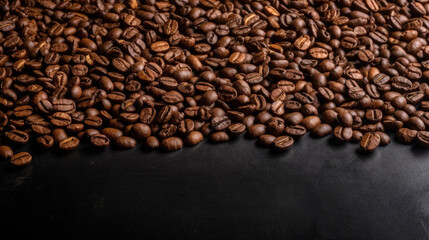 Fototapeta premium Roasted coffee beans on black background. Generative AI