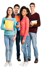 Happy group of students standing with notebooks - isolated image - obrazy, fototapety, plakaty