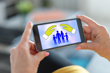 Family protection concept on a smartphone