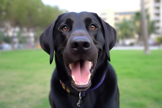 Smile black Labrador retriever Created with Generative AI Technology