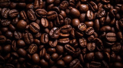 Fototapeta premium Roasted coffee beans on black background. Generative AI