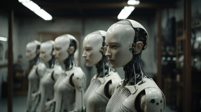 Future AI humanoid robots in production line