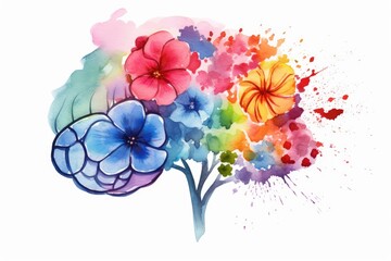 watercolor , flowers as human brain , new ideas and creative thinking