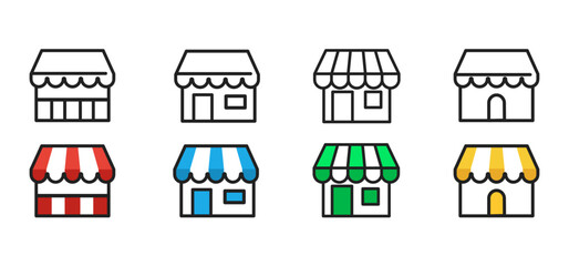 Convenience store, shop material set. Vector icon illustration.