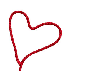 Heart symbol and love from red rope on white background