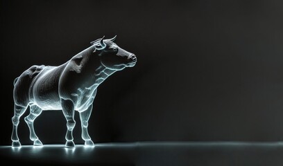 Hologram polygonal bull with black isolated background, generative AI.