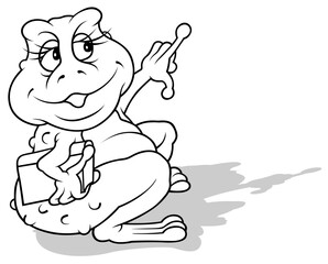 Drawing of a Frog with a Book in his Armpit and Pointing his Finger