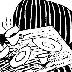 Hand Drawn Still-Life. Black Inked Art Illustration