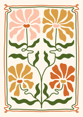 Groovy Boho 70s Flower Print Hippie Vintage Poster Magical Celestial Peace Love Wall Art Retro Wave