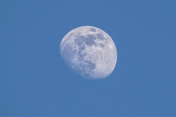 the moon seen through a clear blue sky in early november