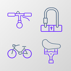 Set line Bicycle seat, lock and handlebar icon. Vector