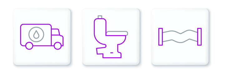 Set line Industry metallic pipe, Plumber service car and Toilet bowl icon. Vector
