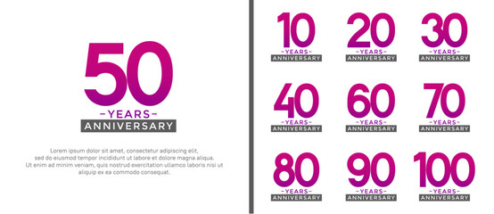 set of anniversary logo style purple and black color on white background for celebration