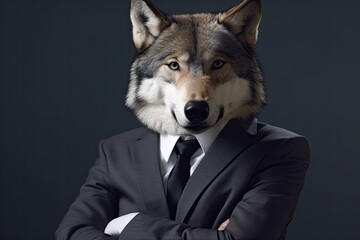 wolf posing in business suit