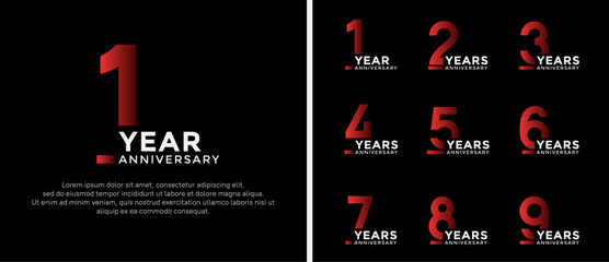 set of anniversary logo style red and white color on black background for celebration
