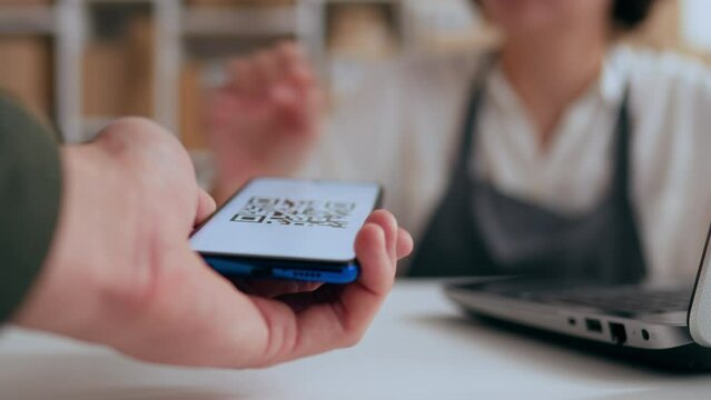 Digitalized Business, Courier Service Entrepreneur Hardly Scanning Barcode on Phone at Online Store Merchandise Warehouse, Closeup Product Packer Working at Warehouse Progressive Business, Delivery
