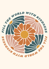 Groovy Boho 70s Flower Print Hippie Vintage Poster Magical Celestial Peace Love Wall Art Retro