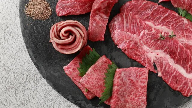 Top view. Grilled japanese premium wagyu beef steak