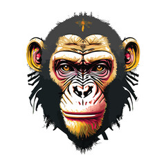 Artwork illustration and t-shirt design monkey face on white background
