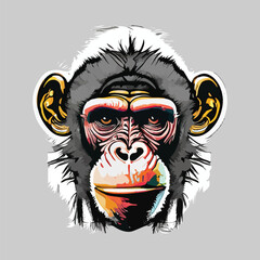 Artwork illustration and t-shirt design monkey face on white background
