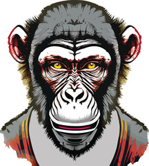 Artwork illustration and t-shirt design monkey face on white background
