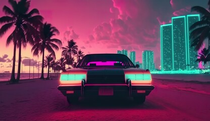 synthwave Miami Vice (ai generate) - obrazy, fototapety, plakaty